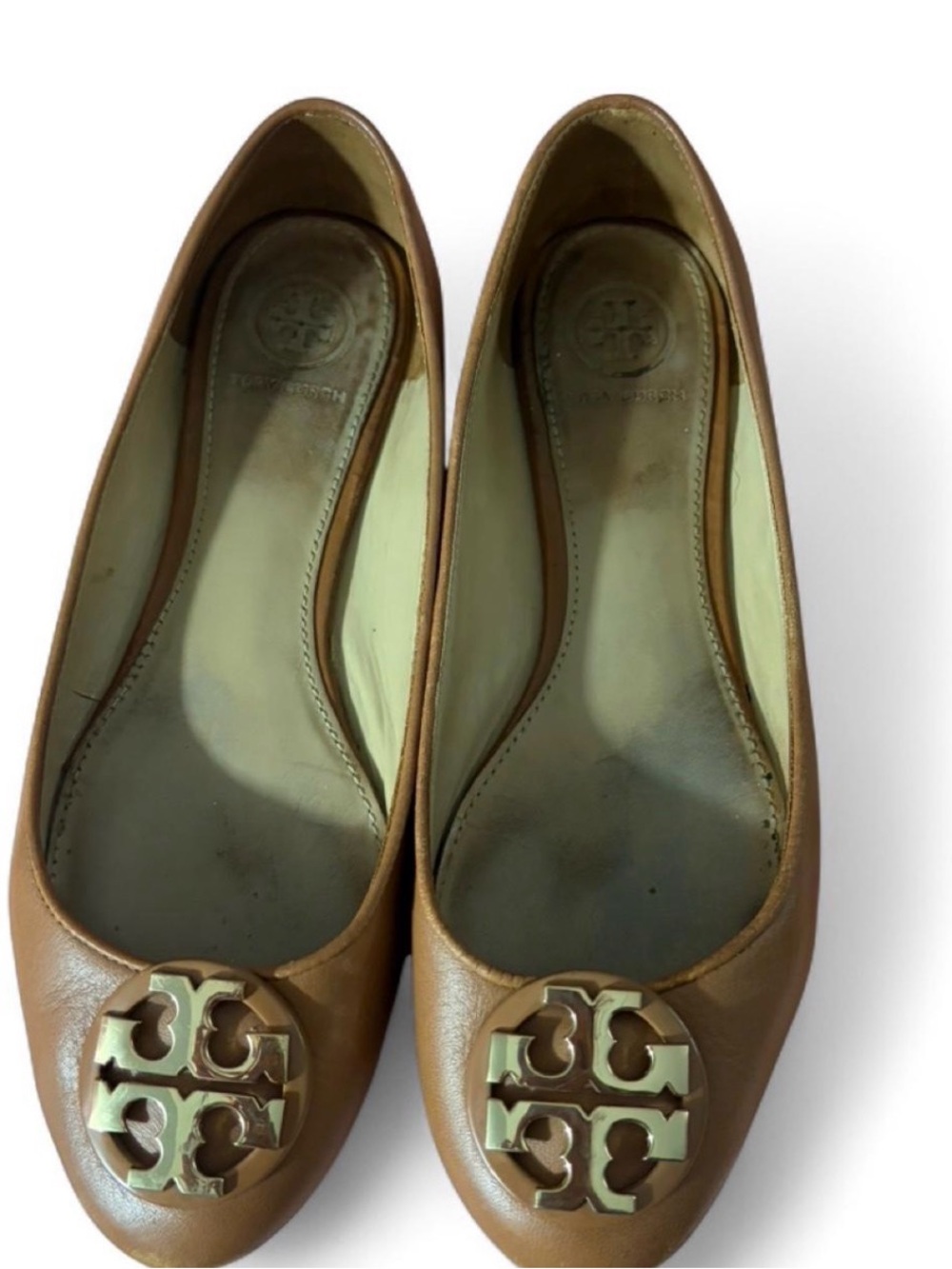 Tory Burch Tan Leather Logo Ballet Flats